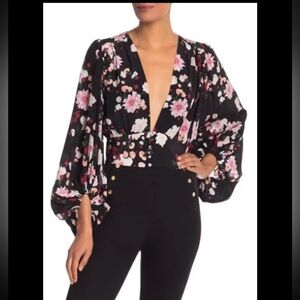 Equipment Sola Silk Floral Print Deep V-Neck Balloon Sleeves Crop Top XS NWT